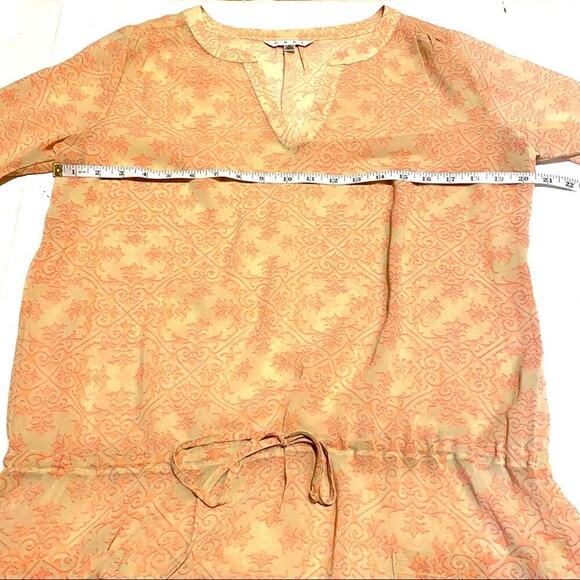 CAbi Sheer Tunic Top Pink and Yellow Cinch Tie Waist Pockets Women's M Medium - Picture 7 of 9